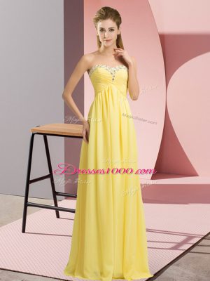 Hot Selling Yellow Lace Up Prom Dress Beading Sleeveless Floor Length