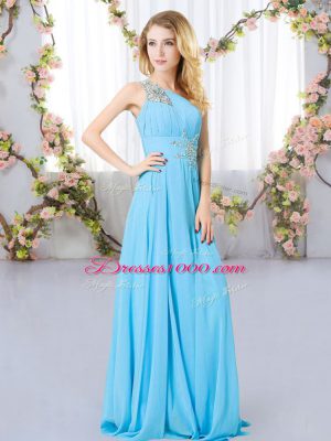 Superior Aqua Blue One Shoulder Zipper Beading Wedding Party Dress Sleeveless