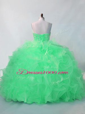 Chic Floor Length Green Quince Ball Gowns Organza Sleeveless Beading and Ruffles