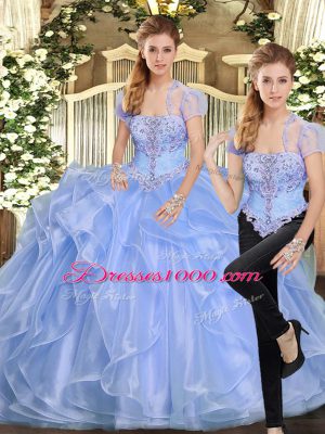 Superior Floor Length Lavender Sweet 16 Dress Strapless Sleeveless Lace Up