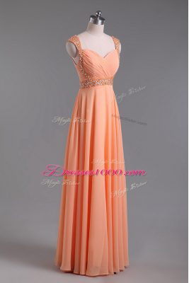 On Sale Orange Straps Backless Beading and Ruching Prom Gown Sleeveless