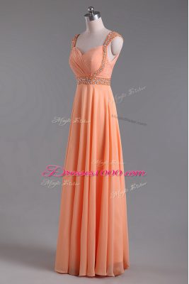 On Sale Orange Straps Backless Beading and Ruching Prom Gown Sleeveless