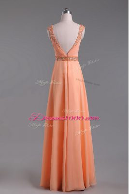 On Sale Orange Straps Backless Beading and Ruching Prom Gown Sleeveless