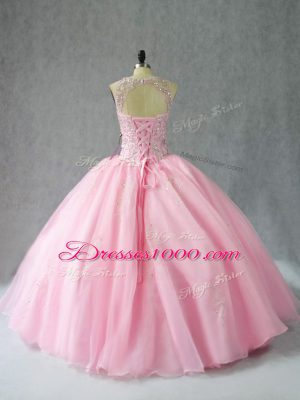 Floor Length Ball Gowns Sleeveless Baby Pink 15 Quinceanera Dress Lace Up