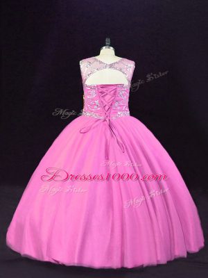 Floor Length Pink Sweet 16 Quinceanera Dress Tulle Sleeveless Beading