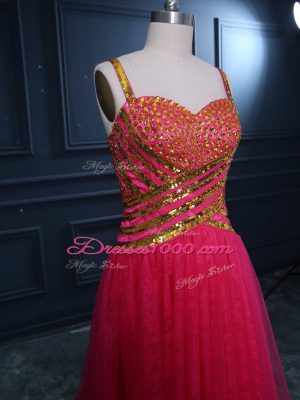 Custom Made Hot Pink Sleeveless Beading and Lace and Sequins High Low Dress for Prom