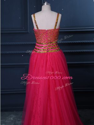 Custom Made Hot Pink Sleeveless Beading and Lace and Sequins High Low Dress for Prom