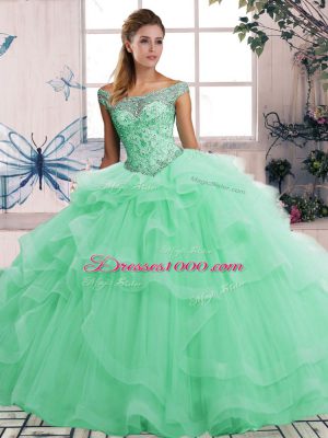 Customized Sleeveless Beading and Ruffles Lace Up 15 Quinceanera Dress