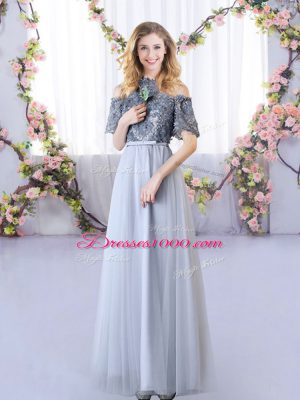 Grey Off The Shoulder Neckline Appliques Quinceanera Court Dresses Short Sleeves Zipper