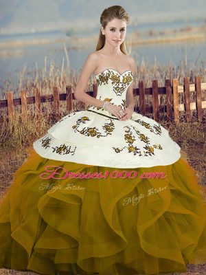 Brown Sweetheart Lace Up Embroidery and Ruffles and Bowknot Sweet 16 Quinceanera Dress Sleeveless