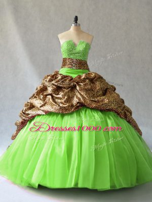 Trendy Sleeveless Brush Train Beading and Pick Ups Lace Up Quinceanera Dress