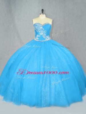 Floor Length Lace Up Sweet 16 Quinceanera Dress Blue for Sweet 16 and Quinceanera with Beading