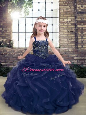 Straps Sleeveless Tulle Little Girls Pageant Dress Wholesale Beading and Ruffles Lace Up