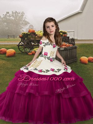 Sleeveless Embroidery and Ruffled Layers Lace Up Little Girls Pageant Dress