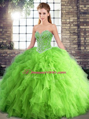 Edgy Tulle Lace Up Sweet 16 Dresses Sleeveless Floor Length Beading and Ruffles