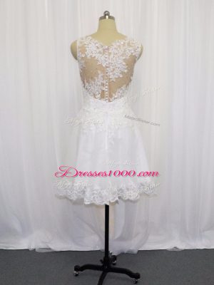 White Zipper Scoop Beading and Lace Wedding Dress Tulle Sleeveless