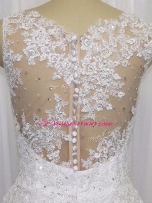 White Zipper Scoop Beading and Lace Wedding Dress Tulle Sleeveless