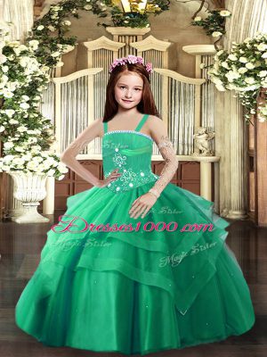 Low Price Turquoise Straps Lace Up Beading and Ruffled Layers Kids Formal Wear Sleeveless