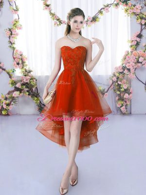Low Price Rust Red Lace Up Sweetheart Lace Quinceanera Court Dresses Tulle Sleeveless