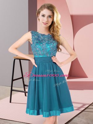 Empire Court Dresses for Sweet 16 Teal Scoop Chiffon Sleeveless Mini Length Backless