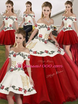 Off The Shoulder Sleeveless Organza Quinceanera Dresses Embroidery Lace Up