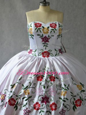 Unique White And Red Sleeveless Embroidery and Ruffled Layers Floor Length Quinceanera Dresses