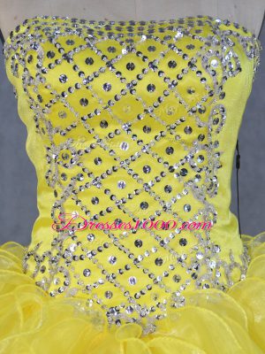 Yellow Strapless Neckline Beading and Ruffles Quinceanera Dresses Sleeveless Lace Up