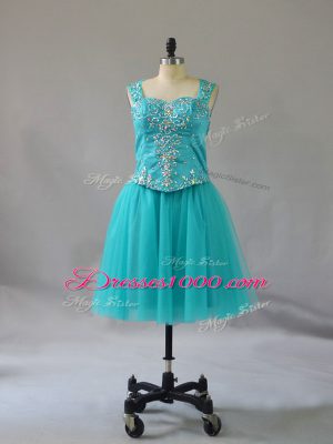 Excellent Turquoise Party Dresses Prom and Party with Beading Straps Sleeveless Zipper
