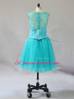 Excellent Turquoise Party Dresses Prom and Party with Beading Straps Sleeveless Zipper