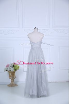 Comfortable Empire Bridesmaid Dress Grey Sweetheart Tulle Sleeveless Floor Length Zipper