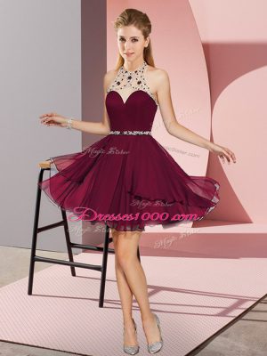 Pretty Mini Length Burgundy Homecoming Dress Halter Top Sleeveless Zipper