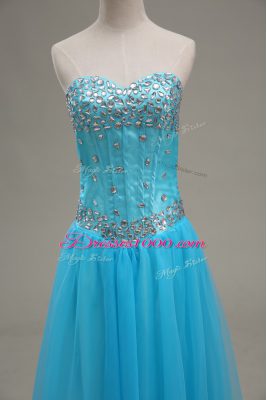 Sweet Floor Length Aqua Blue Going Out Dresses Tulle Sleeveless Beading