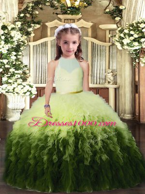 Sleeveless Backless Floor Length Ruffles Little Girl Pageant Dress