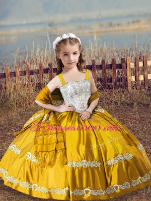 Gold Sleeveless Satin Lace Up Girls Pageant Dresses for Wedding Party