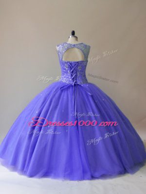 Amazing Ball Gowns Vestidos de Quinceanera Purple Scoop Tulle Sleeveless Floor Length Lace Up