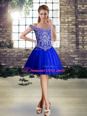 Fashion Royal Blue Sleeveless Tulle Lace Up Custom Made for Prom and Party