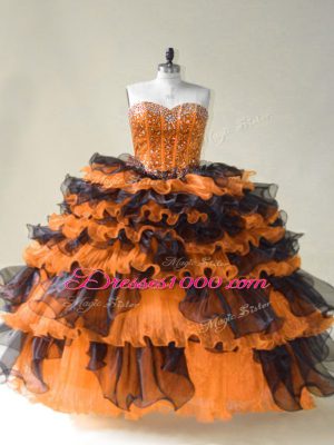 Floor Length Orange Quinceanera Gown Sweetheart Sleeveless Lace Up