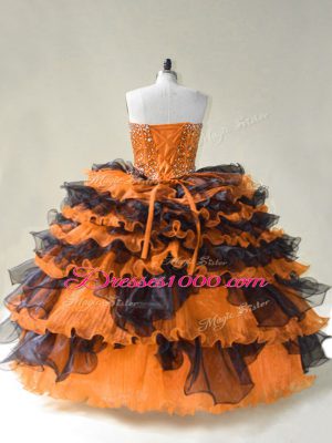 Floor Length Orange Quinceanera Gown Sweetheart Sleeveless Lace Up