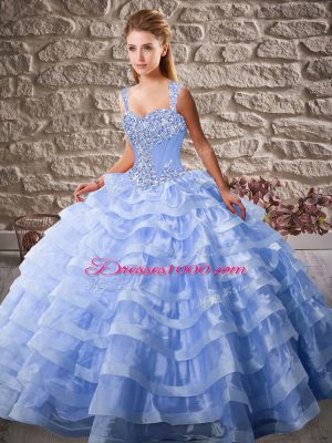 Dynamic Organza Sleeveless Sweet 16 Quinceanera Dress Court Train and Beading and Ruffled Layers