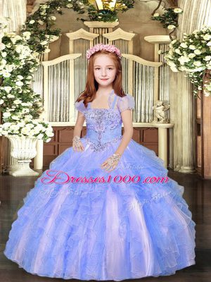 Straps Sleeveless Tulle Pageant Dress Wholesale Beading and Ruffles Lace Up