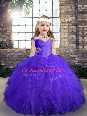 Tulle Sleeveless Floor Length Winning Pageant Gowns and Beading and Ruffles
