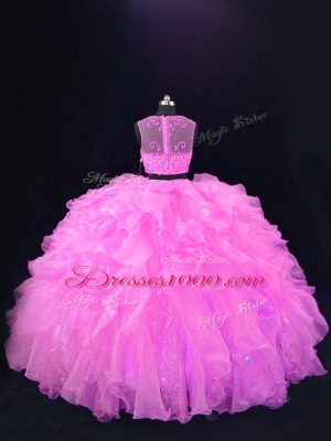 Fitting Organza Sleeveless Floor Length 15th Birthday Dress and Beading and Ruffles