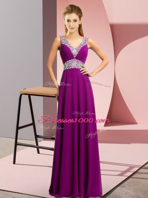 Chiffon V-neck Sleeveless Lace Up Beading Dress for Prom in Purple