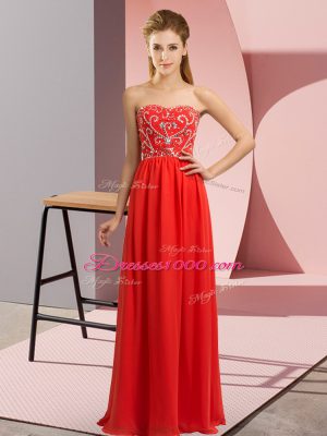 Red Lace Up Sweetheart Beading Evening Dress Chiffon Sleeveless