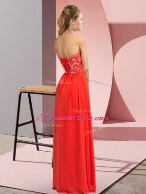 Red Lace Up Sweetheart Beading Evening Dress Chiffon Sleeveless