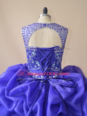 Graceful Floor Length Purple 15 Quinceanera Dress Scoop Sleeveless Lace Up