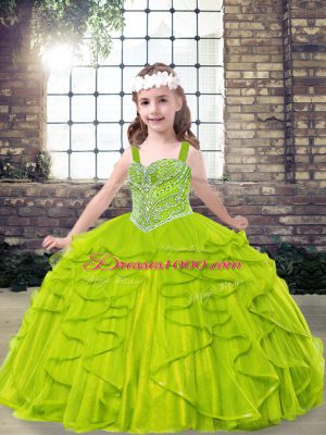 Gorgeous Ball Gowns Beading and Ruffles Party Dress Wholesale Lace Up Tulle Sleeveless Floor Length