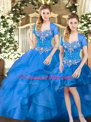 Sweetheart Sleeveless Tulle Sweet 16 Dresses Beading and Ruffles Lace Up