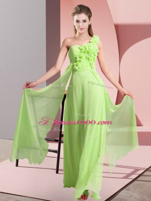 One Shoulder Sleeveless Lace Up Court Dresses for Sweet 16 Yellow Green Chiffon