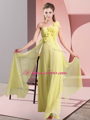 Yellow Court Dresses for Sweet 16 Wedding Party with Hand Made Flower One Shoulder Sleeveless Lace Up
